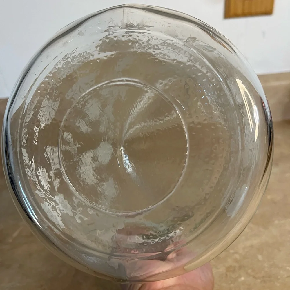 Vintage Clear Glass Pitcher with White Floral Etching